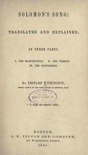 Cover of: Solomon's song: translated and explained, in three parts. I. The manuduction. II. The version. III. The supplement.
