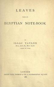 Cover of: Leaves from an Egyptian Note-book