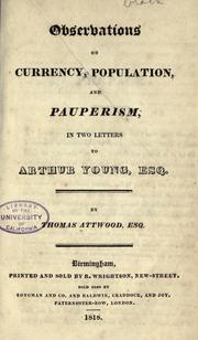 Cover of: Observations on currency, population, and pauperism: in two letters to Arthur Young, Esq.