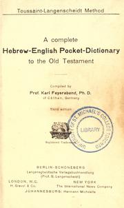 Cover of: A complete Hebrew-English pocket-dictionary to the Old Testament by Karl Feyerabend