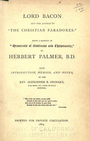 Cover of: Lord Bacon not the author of "The Christian paradoxes" by Palmer, Herbert