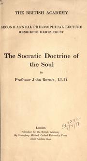 Cover of: The Socratic doctrine of the soul. by John Burnet