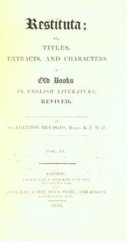 Cover of: Restituta by Brydges, Egerton Sir