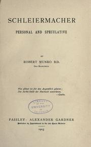 Cover of: Schleiermacher, personal and speculative. by Munro, Robert