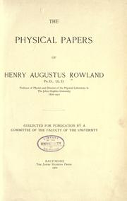 Cover of: The physical papers of Henry Augustus Rowland ... by Rowland, Henry Augustus