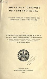 Cover of: Political history of ancient India: from the accession of Parikshit to the extinction of the Gupta dynasty.