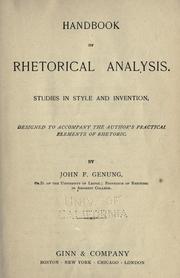 Cover of: Handbook of rhetorical analysis.: Studies in style and invention. Designed to accompany the author's Practical elements of rhetoric.