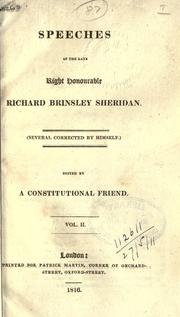 Cover of: Speeches by Richard Brinsley Sheridan