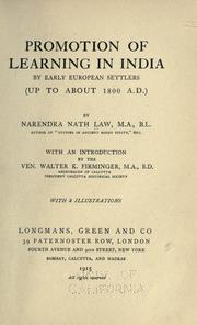 Cover of: Promotion of learning in India by early European setlers (up to about 1800 A. D.) by Narendra Nath Law