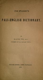 Cover of: The student's Pali-English dictionary by Maung Tin