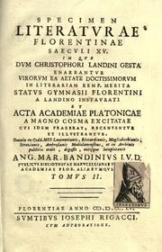 Cover of: Specimen literatvrae florentinae saecvli XV...