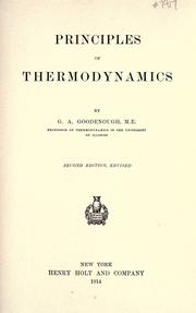 Cover of: Principles of thermodynamics by George Alfred Goodenough