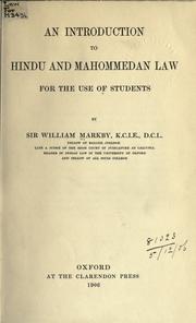 Cover of: An introduction to Hindu amd Mahommedan law: for the use of students.