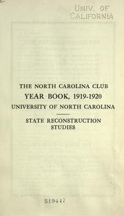 Cover of: State reconstruction studies of the North Carolina Club at the University of North Carolina.