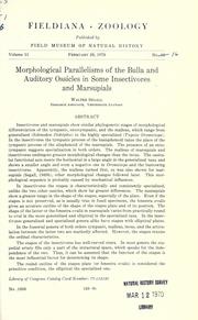 Morphological parallelisms of the bulla and auditory ossicles in some insectivores and marsupials by Walter Segall