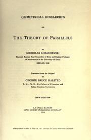Cover of: Geometrical researches on the theory of parallels