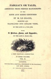 Cover of: Fabliaux or tales: abridged from French manuscripts of the XIIth and XIIIth centuries by M. Le Grand