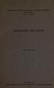 Cover of: Maimonides and Halevi: a study in typical Jewish attitudes towards Greek philosophy in the Middles Ages.