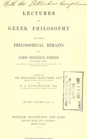 Cover of: Lectures on Greek philosophy and other philosophical remains