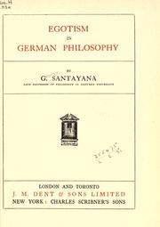 Cover of: Egotism in German philosophy