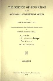 Cover of: The science of education in its sociological and historical aspects. by Otto Willmann