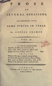 Cover of: Prose on several occasions: accompanied with some pieces in verse.