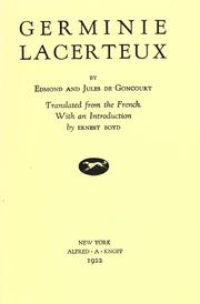 Germinie Lacerteux by Edmond de Goncourt, Jules de Goncourt, Eleonore Reverzy, Lucrecio Agripa