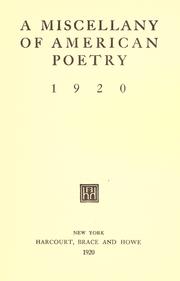 Cover of: A miscellany of American poetry 1920.