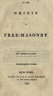 Cover of: On the origin of free-masonry.: Posthumous work.