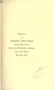 Cover of: Memorial sketch of the life and public works of Mrs. Harriet Annie Lucas