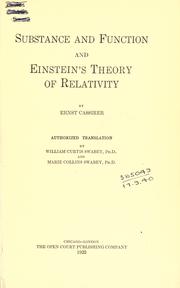 Cover of: Substance and function, and Einstein's theory of relativity by Ernst Cassirer