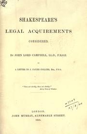 Cover of: Shakespeare's legal acquirements considered, in a letter to J. Payne Collier.
