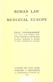 Cover of: Roman law in mediaeval Europe
