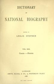 Cover of: Dictionary of national biography by Edited by Leslie Stephen [and Sidney Lee] v. 1-[63] Abbadie-[Zuylestein. And Supplement, v. 1-3, Abbott-Woodward]