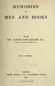 Cover of: Memories of men and books by Alfred John Church