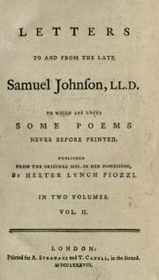 Cover of: Letters to and from the late Samuel Johnson, LL.D.: To which are added some poems never before printed.