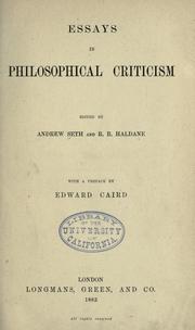 Cover of: Essays in philosophical criticism by Seth Pringle-Pattison, A.