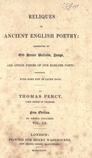 Cover of: Reliques of ancient English poetry by Thomas Percy