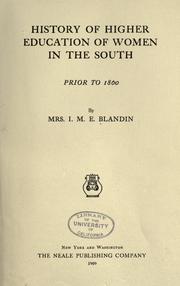 Cover of: History of higher education of women in the South prior to 1860.