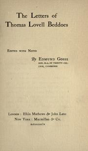Cover of: The letters of Thomas Lovell Beddoes by Thomas Lovell Beddoes