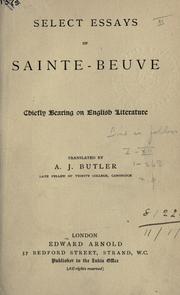 Cover of: Select essays chiefly bearing on English literature.: Translated by A.J. Butler.