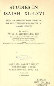 Cover of: Studies in Isaiah XL-LXVI: with an introductory chapter on the composite character of Isaiah I-XXXIX