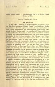 Cover of: David William Smith: a supplementary note to the Upper Canada Election of 1792