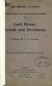 Cover of: Lord Byron: Arnold and Swinburne.