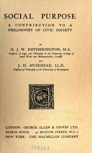 Cover of: Social purpose by Hetherington, Hector James Wright Sir