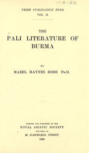 The Pali literature of Burma by Mabel Haynes Bode