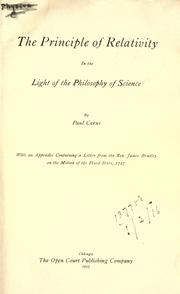 Cover of: The principle of relativity in the light of the philosophy of science. by Paul Carus
