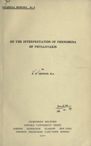Cover of: On the interpretation of phenomena of phyllotaxis.