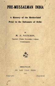 Cover of: Pre-Mussalman India by M. S. Nateson