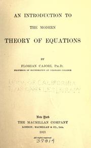 Cover of: An introduction to the modern theory of equations. by Florian Cajori